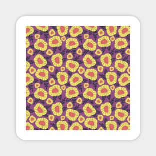 Abstract yellow and blue Scandinavian flowers on purple Magnet