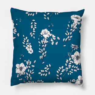 Bold blue and white floral Pillow