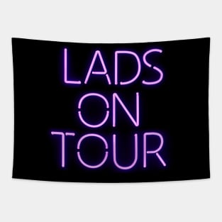 lads on tour in Glowing Purple Neon Text Tapestry