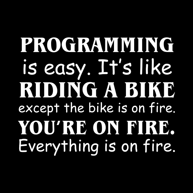 Programming Is easy. It's like riding a bike except the bike is on fire You're on fire Everything is on fire by amalya