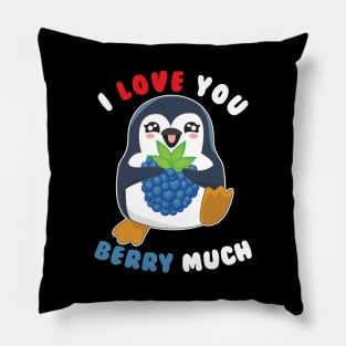 I Love You Berry Much Cute Penguin I Love You Pun Pillow