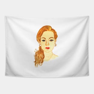 Christina, Redhead Woman Watercolor Portrait Tapestry