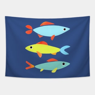 THREE COLORFUL FISH - 3 Fishes in Vibrant Blue, Red, Orange, and Green Tapestry