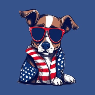 Patriotic Dog, 4th of July Design T-Shirt