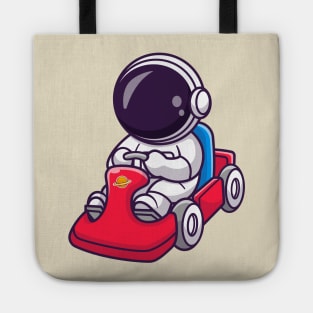 Cute Astronaut Riding Gokart Cartoon Tote