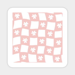 Large Floral Checker Board - pastel blush pink Magnet