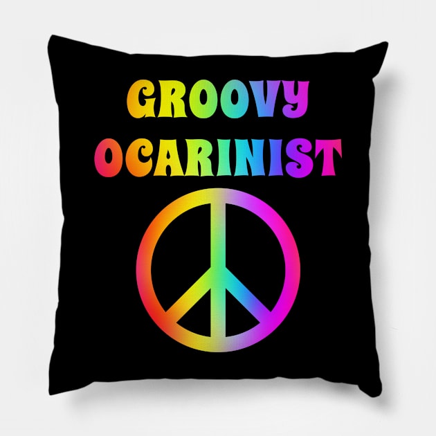 Groovy Ocarina Player Peace Halloween Party Retro Vintage Pillow by coloringiship