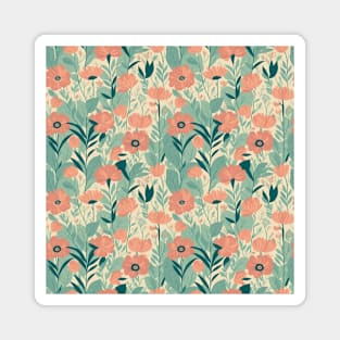 Wildflowers pastel green pattern Magnet