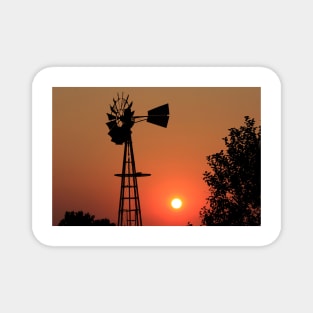 Kansas Blazing Orange Sky with Windmill Silhouette Magnet