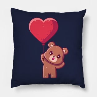 Cute brown bear holding love balloon Pillow