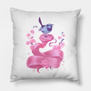 Pink snake and bird Pillow