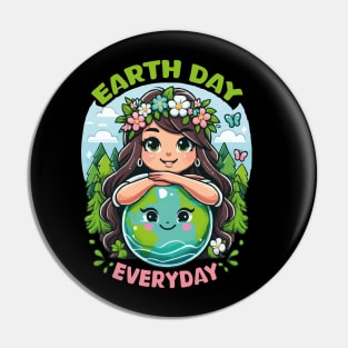 Earth Day Everyday Save the Planet Girl Cute Earth Day 2024 Pin