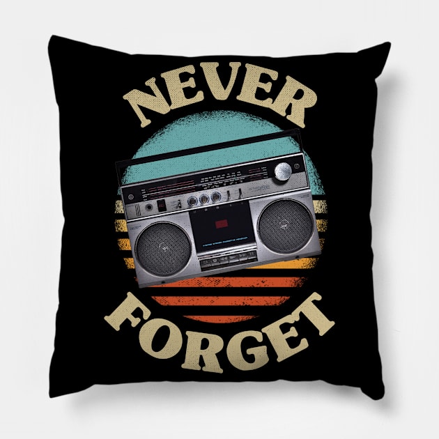 Retro Radio Never Forget Nostalgia Vintage Pillow by Schwarzweiss