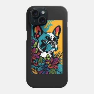 French Bulldog Vibrant Tropical Flower Tall Retro Vintage Digital Pop Art Portrait 4 Phone Case