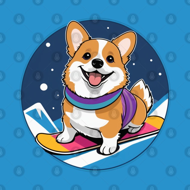 Corgi on Snowboard by nicecorgi