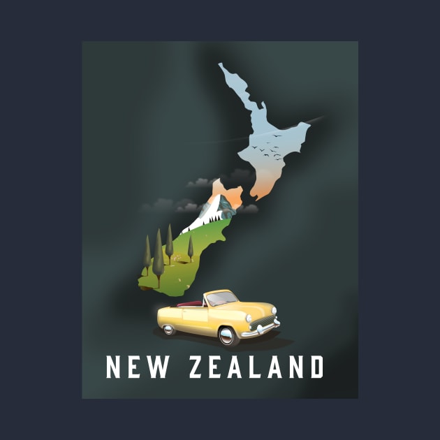 New Zealand Map Travel poster by nickemporium1