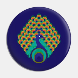 Peacock - stylized bird on deep blue background Pin