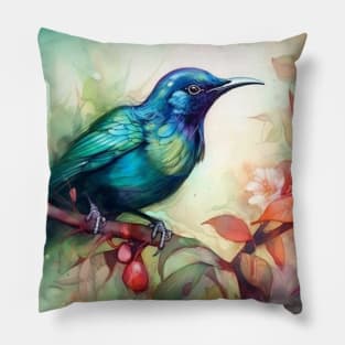 Watercolour bird on a branch Pillow