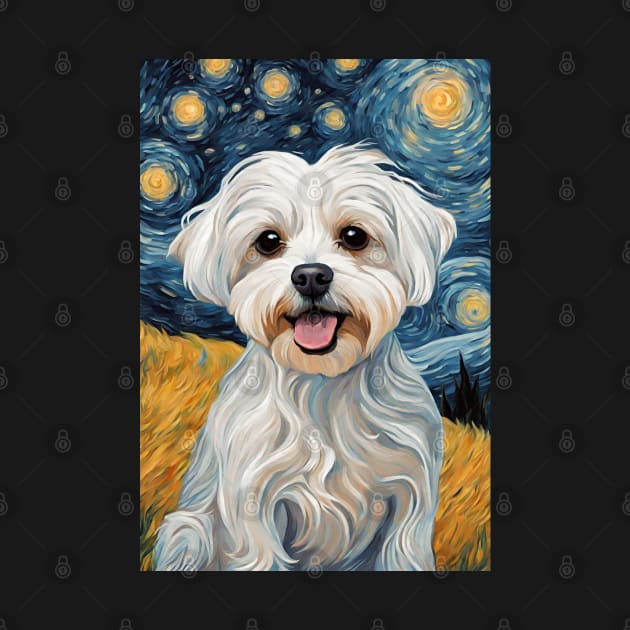 Maltese Dog Breed Painting in a Van Gogh Starry Night Art Style by Art-Jiyuu