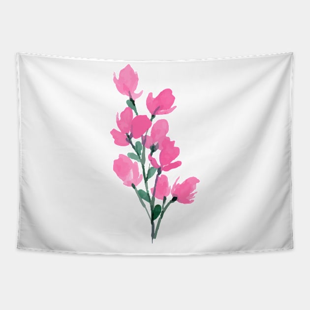 Pink Watercolor Wild Flower Tapestry by kakamona