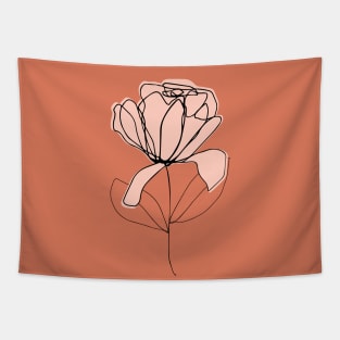 One Line Art Flower In Brown Terracotta Tapestry