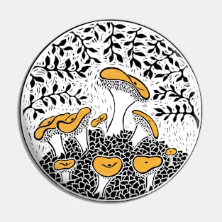 Hedgehog Mushrooms on white background - for dark color Pin