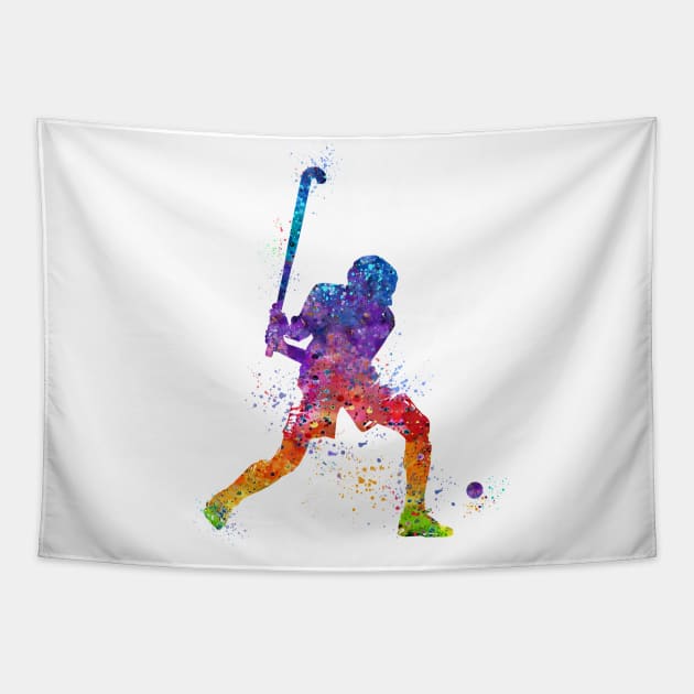 Field Hockey Player Watercolor Sport Tapestry by LotusGifts