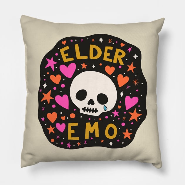 Elder Emo Skull (2024) Pillow by cecececececelia