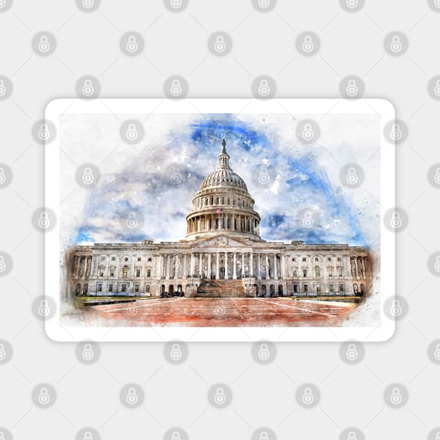 United States Capitol in Washington DC Watercolor Pastel - 03 Magnet by SPJE Illustration Photography