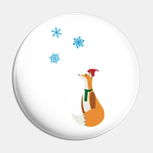 Christmas Fox watching falling Snowflakes Pin