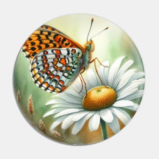 Glanville Fritillary - Watercolor Butterfly Pin