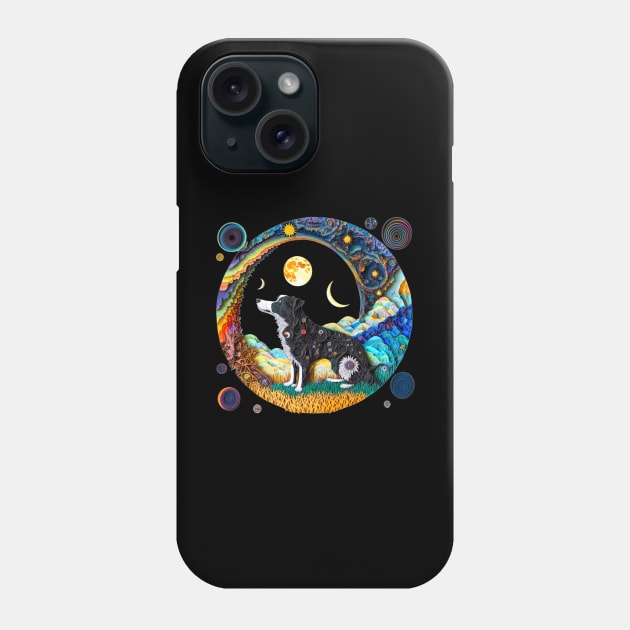 Fantasy Border Collie Dog Cute Moon Phases Paper Quilling Cattle Herding Dogs Phone Case by joannejgg