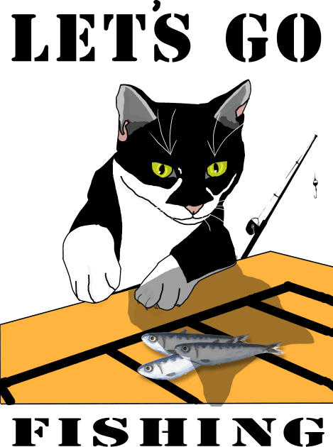 Cute Tuxedo Cat Lets go fishing  Copyright TeAnne Kids T-Shirt by TeAnne