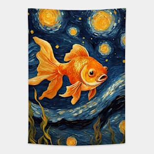 Goldfish Animal Painting in a Van Gogh Starry Night Art Style Tapestry