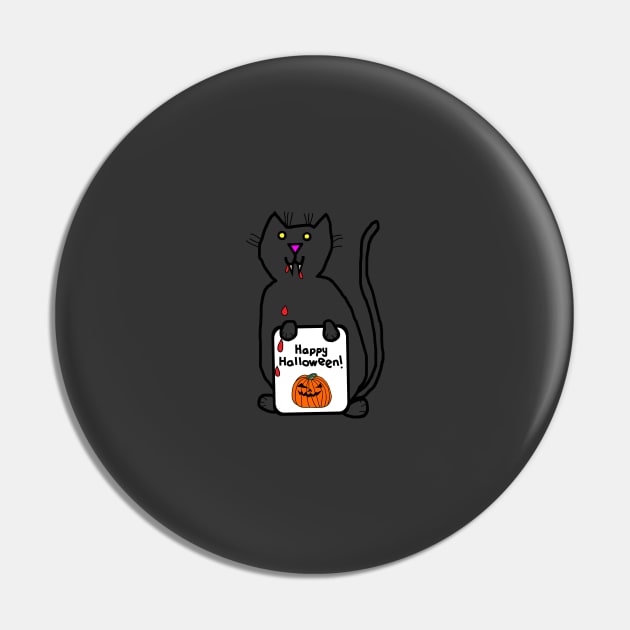 Small Vampire Cat with Halloween Horror Card Pin by ellenhenryart