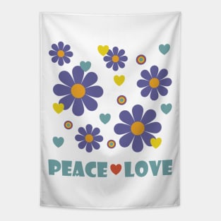 Peace Love 1970s Purple Flower Power Tapestry