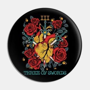 Tarot Card Three of Swords Heartbreak Vintage Pin