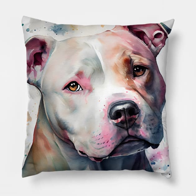 A Brown and White Pit Bull Terrier Pillow by designs4days
