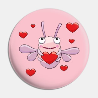 Lovely little pink moth with a big red heart Pin