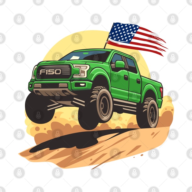 F150 car truck offroad jump on desert green by creative.z