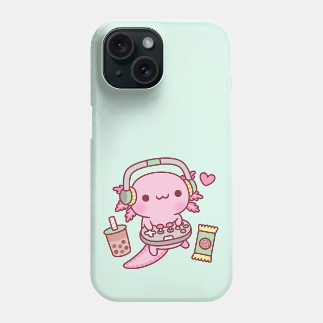 Cute Axolotl Loves Playing Video Games Funny Phone Case by rustydoodle