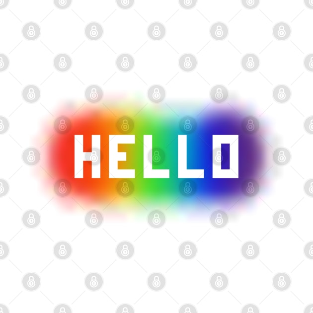 Stencilled Hello on Rainbow Spraypaint by gkillerb