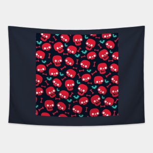 An red and blue halloween skeleton pattern (halloween, witch, spooky, ghost, cat, cute, witchy, skeleton, creepy, halloween, goth, horror) Tapestry