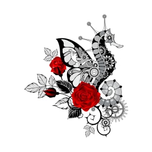 Mechanical seahorse with red roses T-Shirt