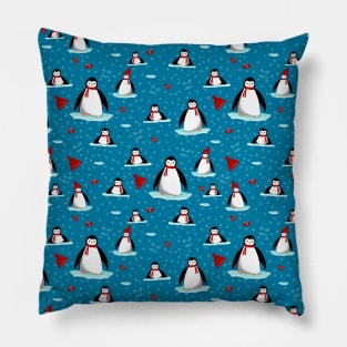it's cold outside penguins seamless pattern blue Pillow