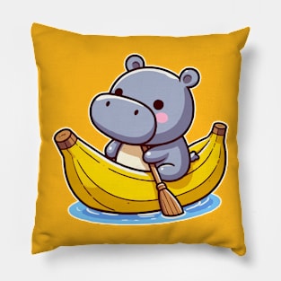 cute hippo on banana canoe Pillow