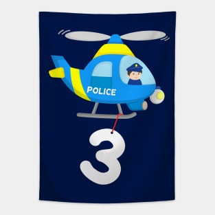 3rd Birthday Police Helicopter Boys 3 Years Tapestry