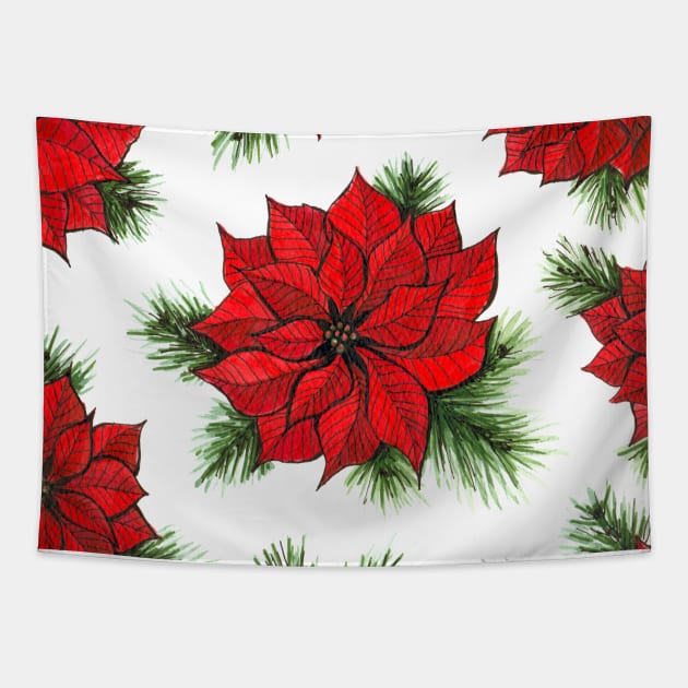 Poinsettia and fir branches pattern Tapestry by katerinamk
