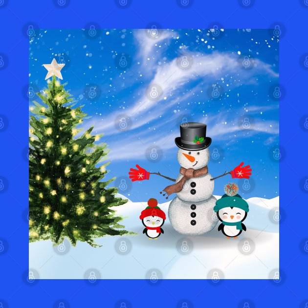 Cute Christmas snowman and penguins friends by MandySJ