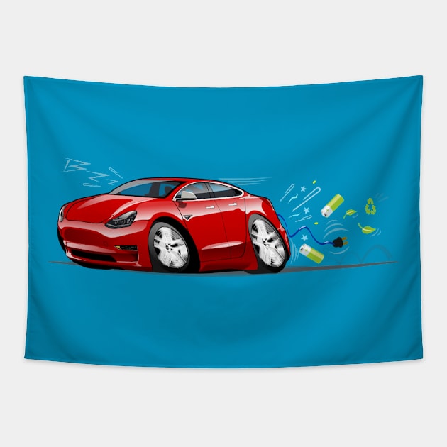 Cartoon electric car Tapestry by Mechanik